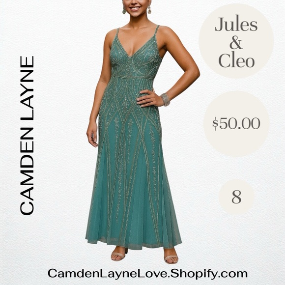 Jules & Cleo Dresses & Skirts - Green Sleeveless V-Neck Maxi Gown for Weddings